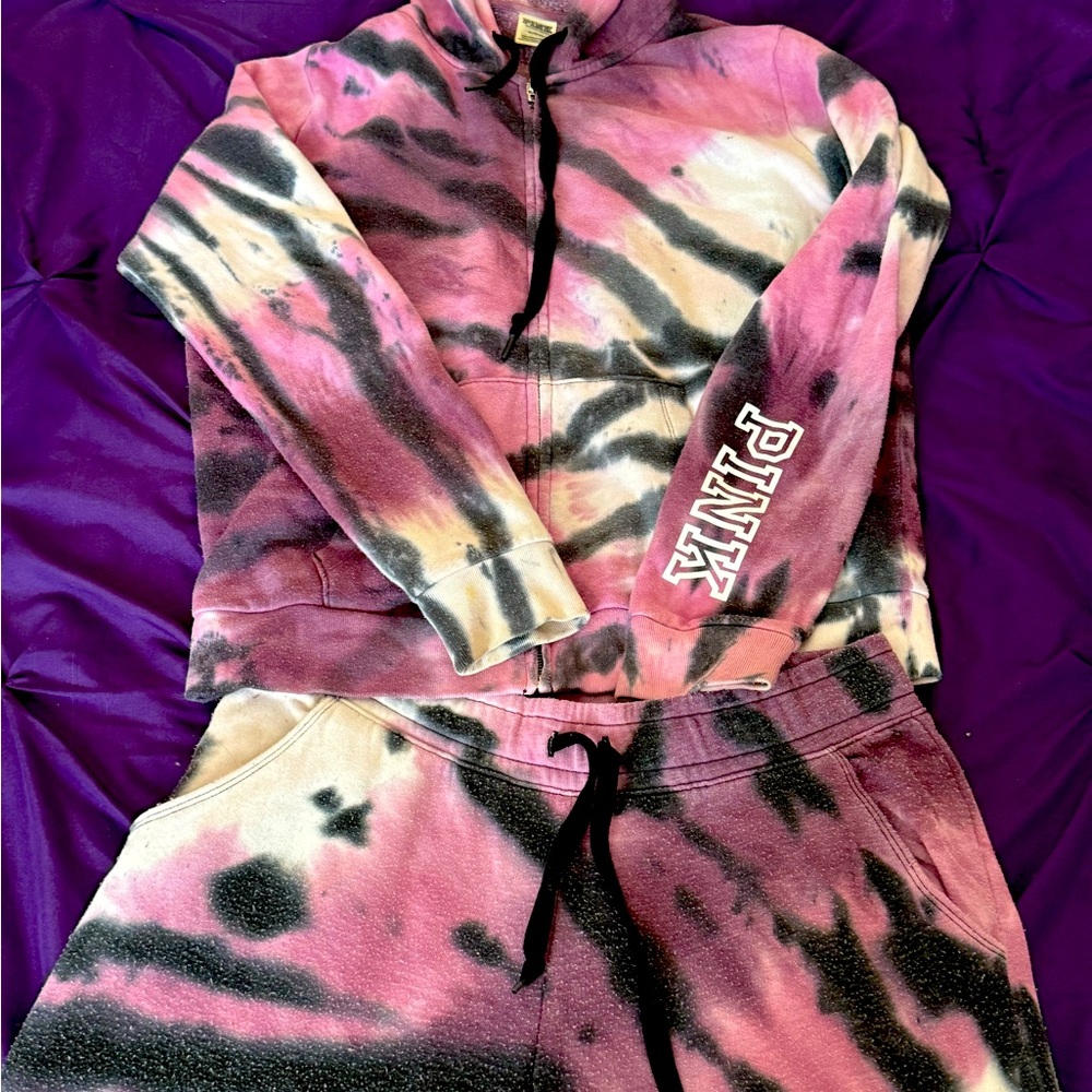 Pink Victoria’s Secret Purple tie-dye sweatsuit